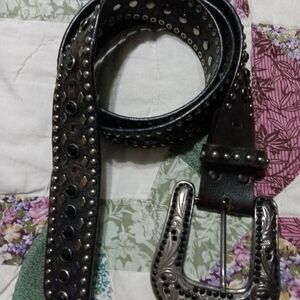 Vintage 90s Nocona Western Belt Studded Rhinestones Leather Women's Medium